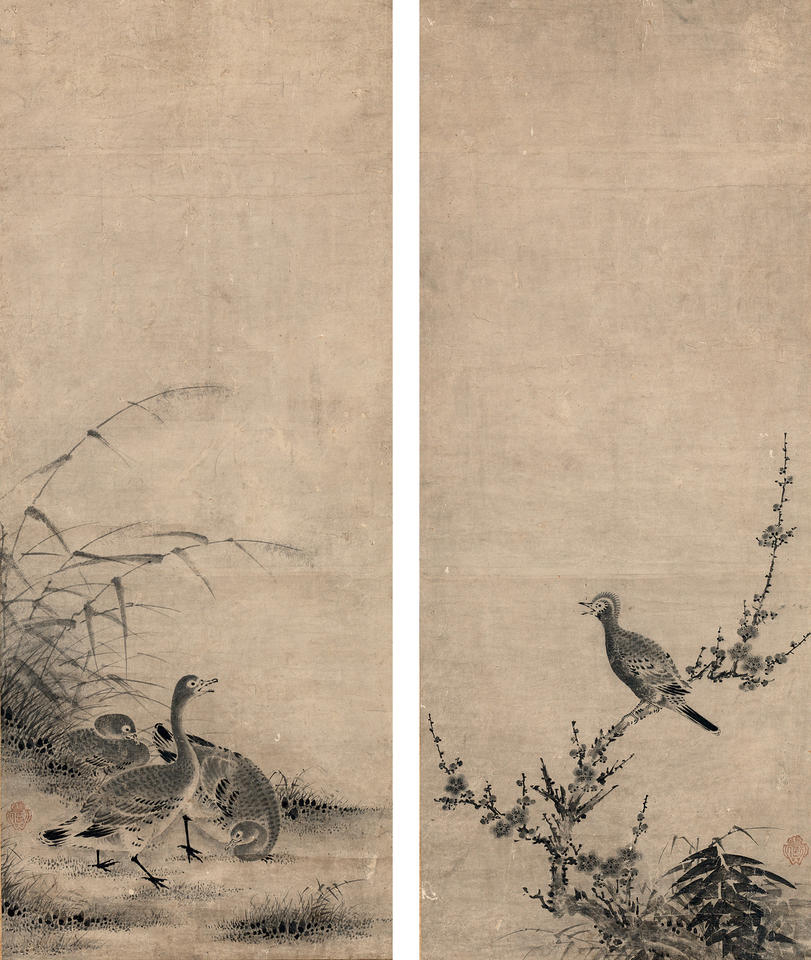 Bulbul on a Plum Tree; Geese and Reeds