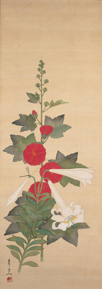 Hollyhock and Lilies