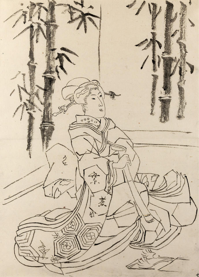 Preparatory drawing for the print of a seated woman
