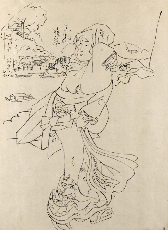 Preparatory drawing for the print Eight Views of the Sumida River (隅田川八景)