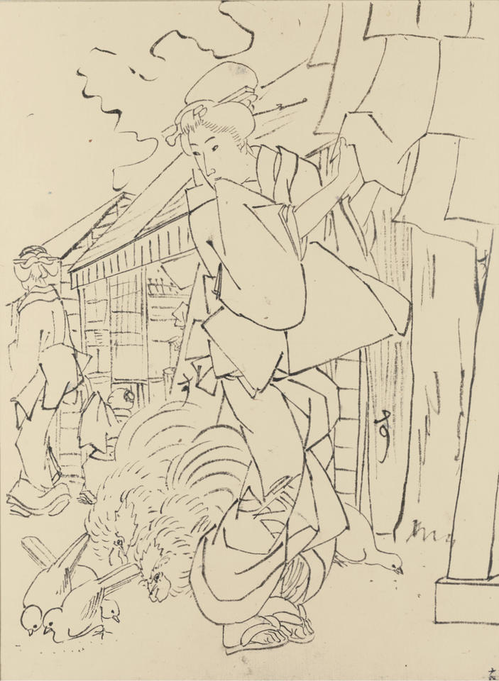 Preparatory drawing for the print of a street scene