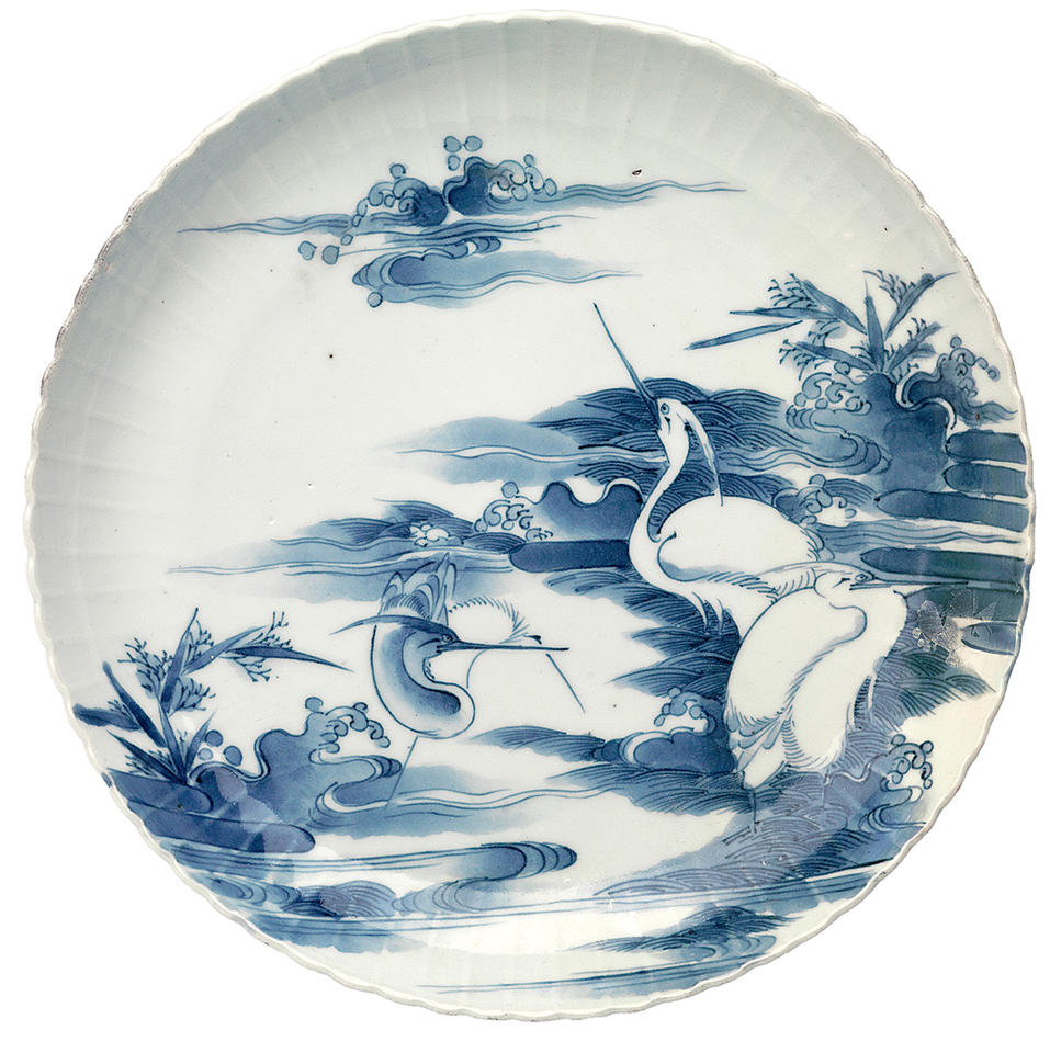 Pair of dishes with herons