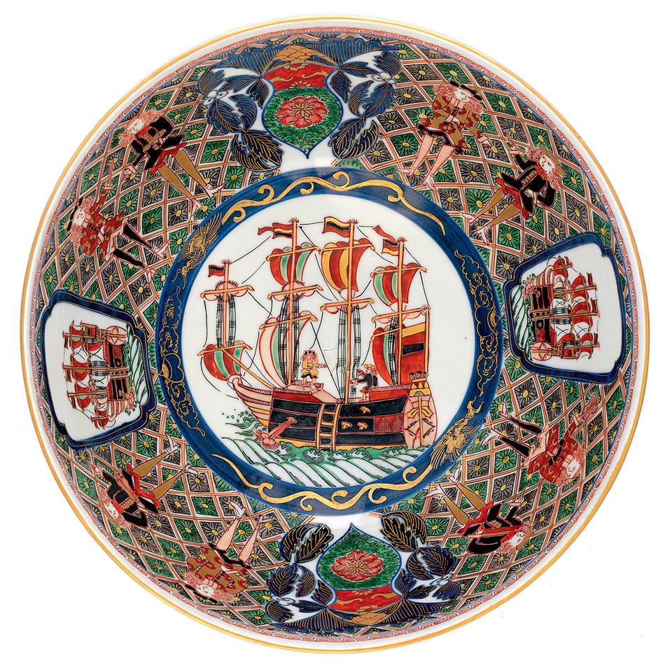 Bowl with Europeans and ships