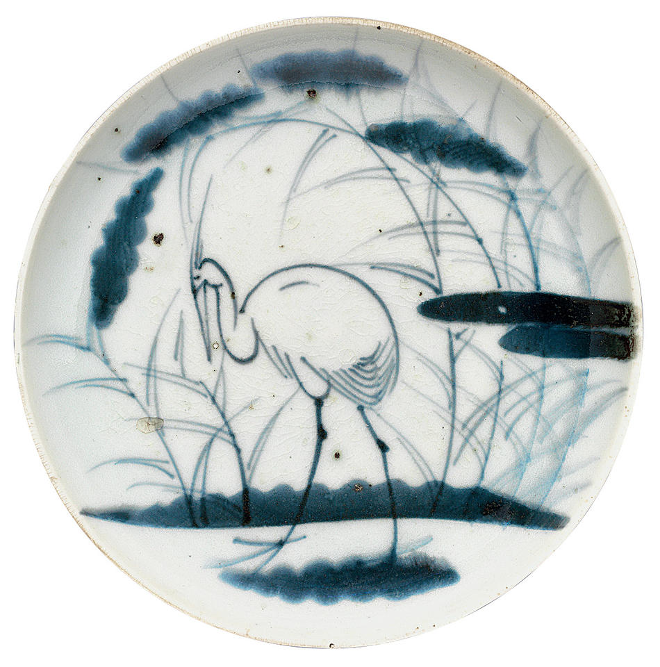 Plate with heron and grasses