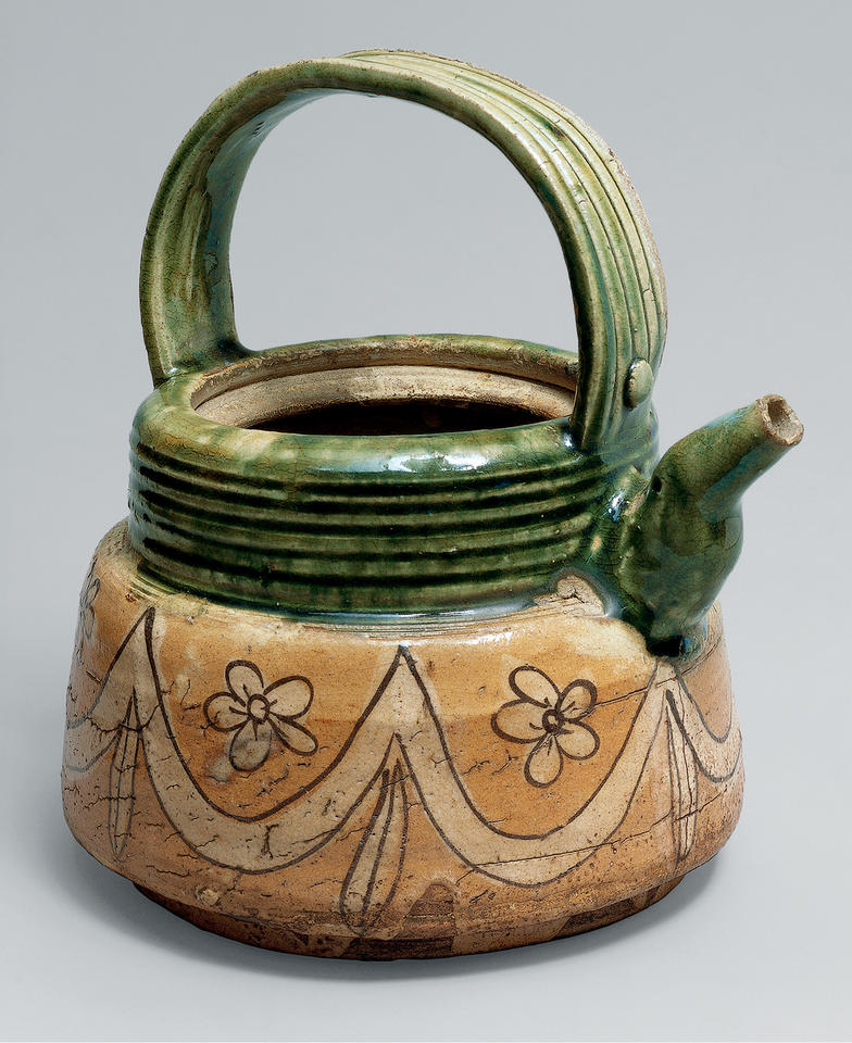 Ewer with blossoms and outdoor curtain
