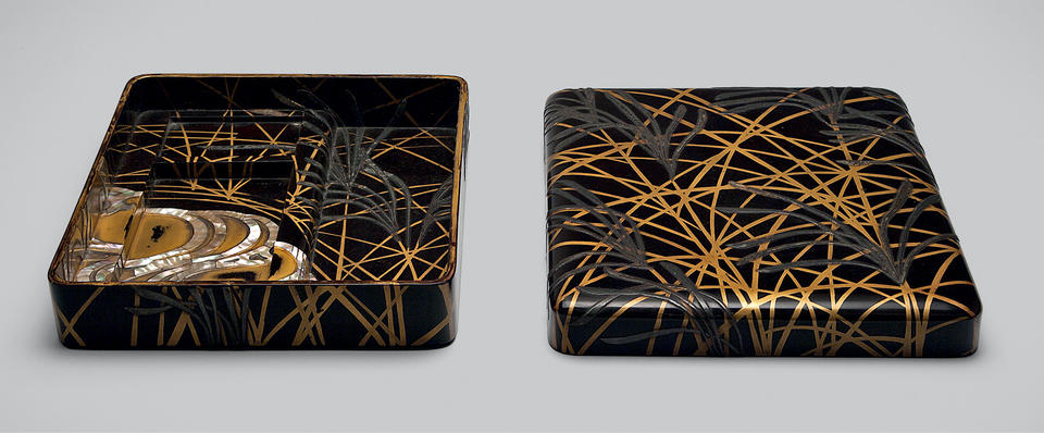 Writing box (suzuribako, 硯箱) with reeds and water
