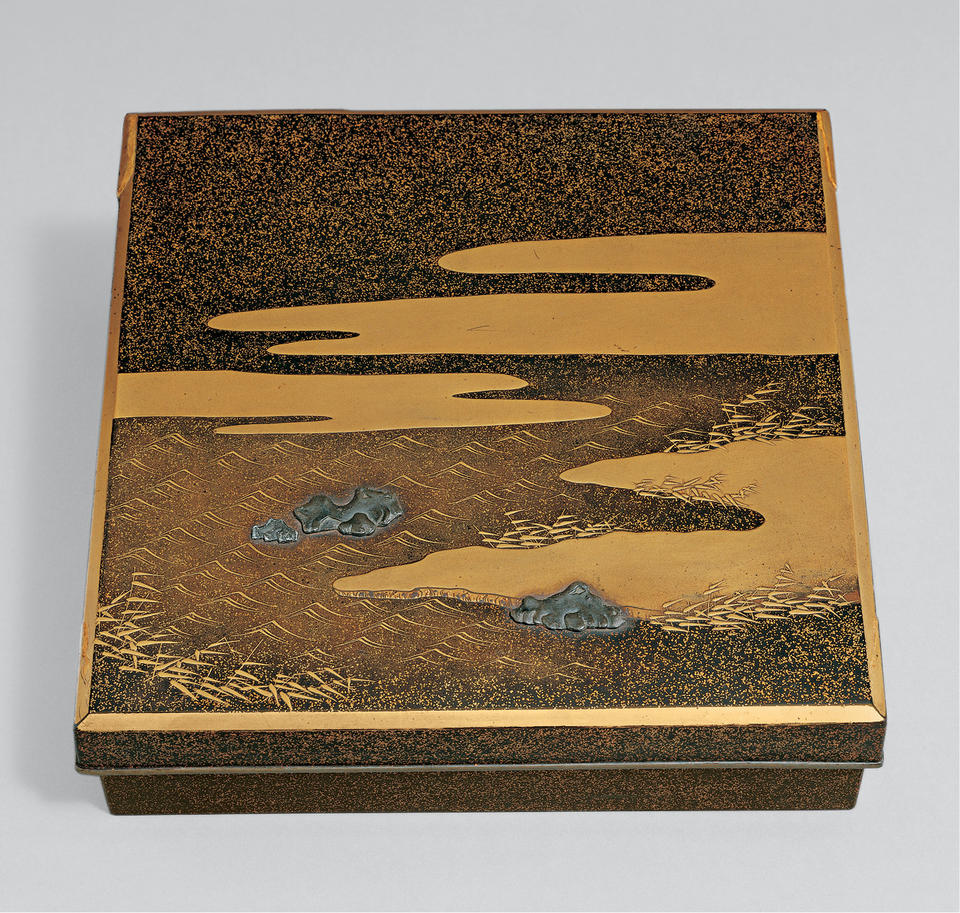 Writing box (suzuribako, 硯箱) with a poem from Shin kokin wakashū (新古今和歌集)