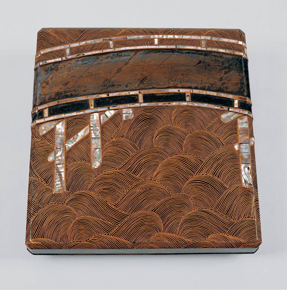 Writing box (suzuribako, 硯箱) with bridge and waves