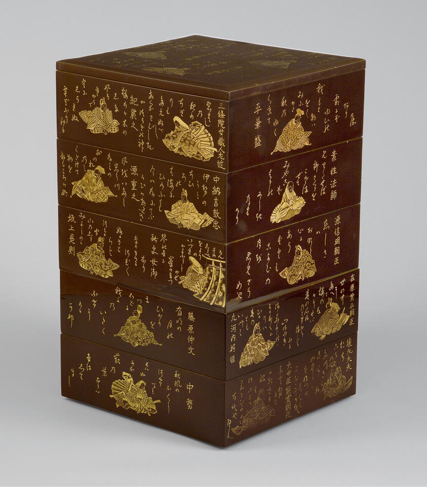 Stacked food boxes (jūbako, 重箱) with the Thirty-Six Immortal Poets (三十六歌仙)
