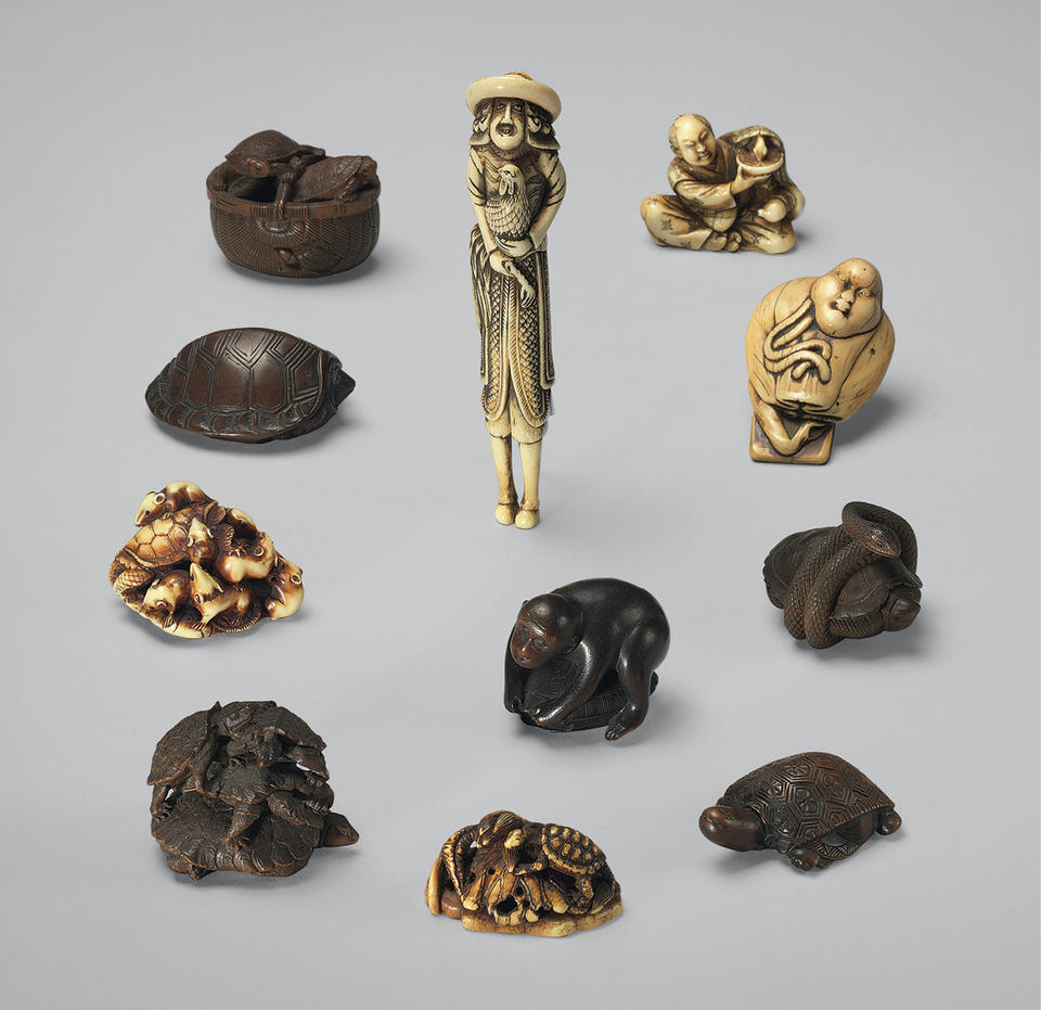 Eleven netsuke: Dutchman and others
