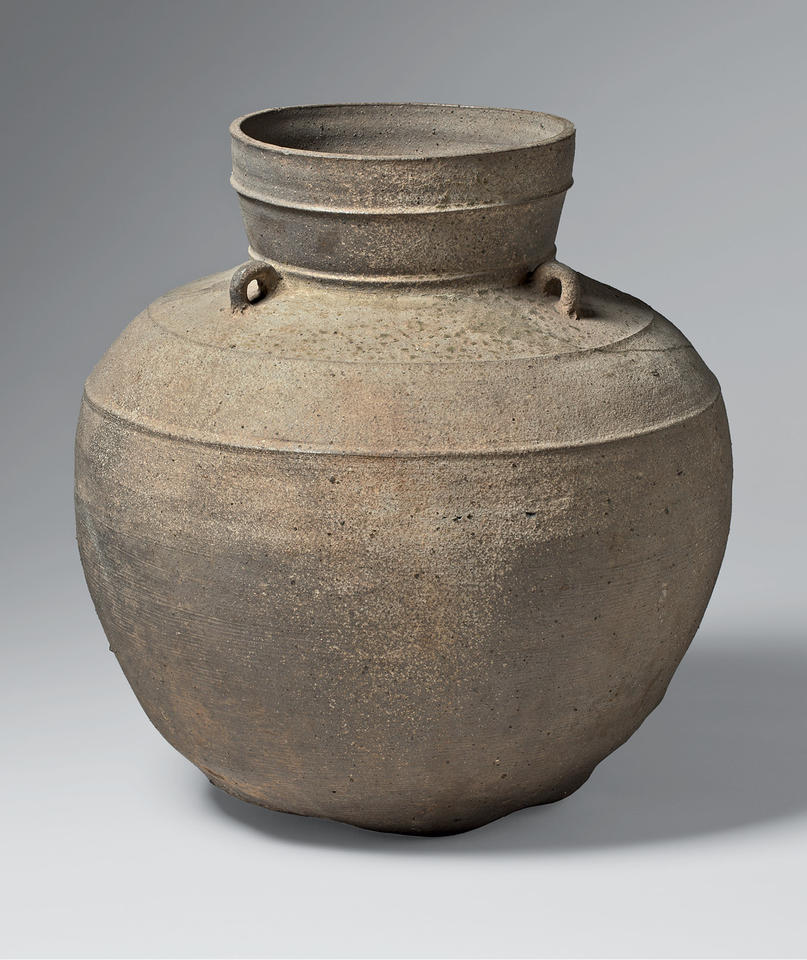 Long-necked jar with three loop-handles