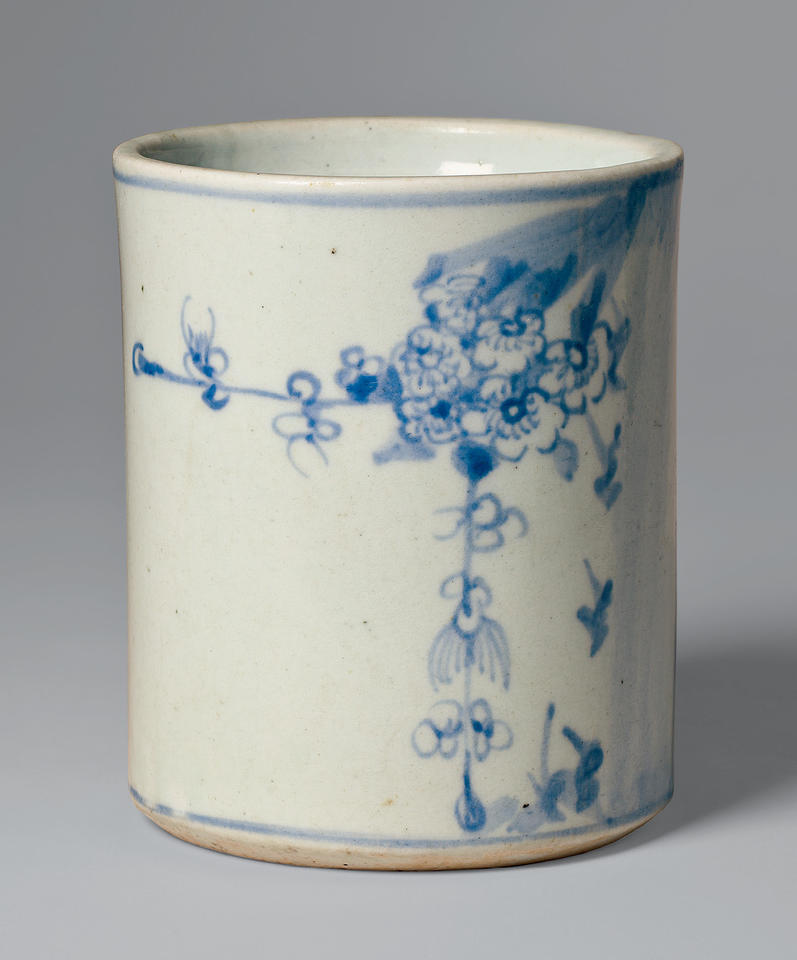 Brush holder with bamboo and plum blossoms