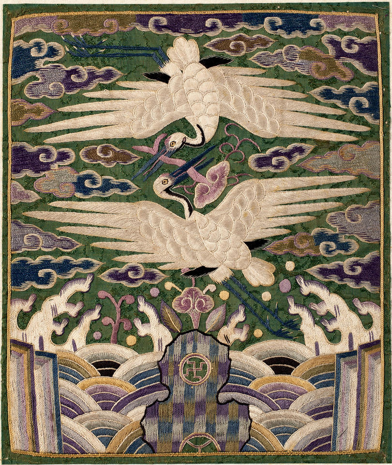 Pair of rank badges (hyungbae, 胸背) with double cranes