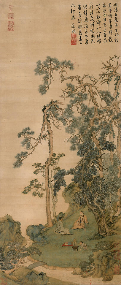 Brewing Tea on a Spring Evening (煎茶圖軸)